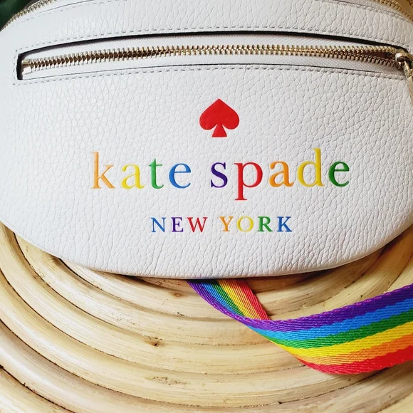 🆕 Leila pride white rainbow white belt bag waist kate spade handbag yellow red